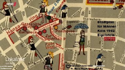 Stadtplan für Männer von 1982(!) obwohl die komplette Innenstadt seit 1972 Sperrgebiet d.h. mit Prostitutionsverbot belegt ist.